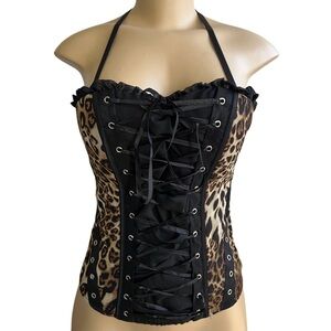 Leopard Print Lace-Up Corset Top